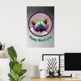 Chihuahua cute Happy Mardi Gras sparkly mask photo ポスター