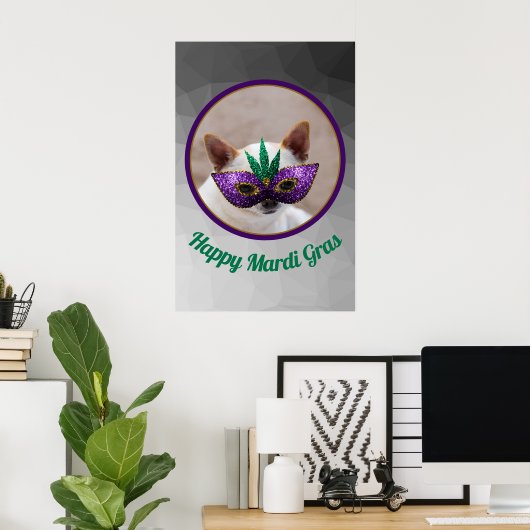 Chihuahua cute Happy Mardi Gras sparkly mask photo ポスター (ホームオフィス)