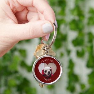 Chihuahua cute wuff you love Valentineハート写真 キーホルダー