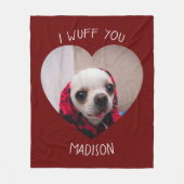 Chihuahua cute wuff you love Valentineハート写真 フリースブランケット (正面)