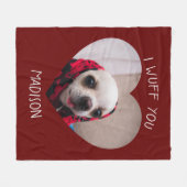 Chihuahua cute wuff you love Valentineハート写真 フリースブランケット (正面(横))