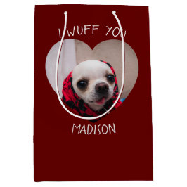 Chihuahua cute wuff you love Valentineハート写真 ミディアムペーパーバッグ