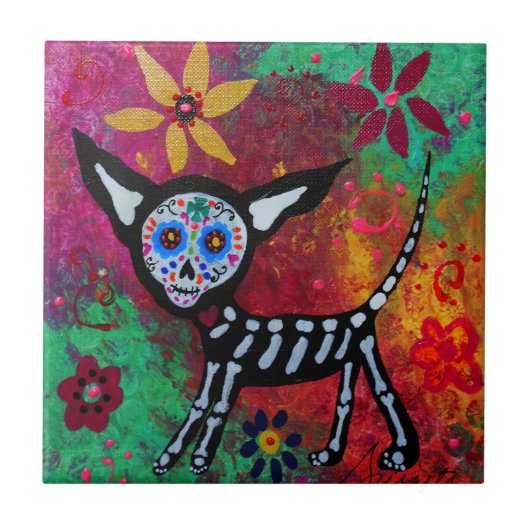 CHIHUAHUA DIA DE LOS MUERTOS TILE タイル (正面)