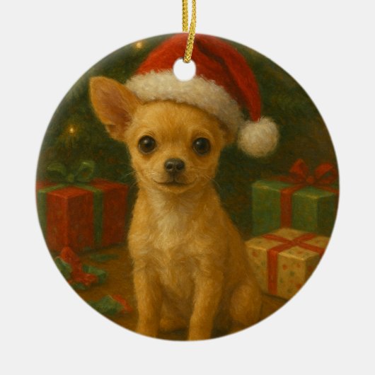 Chihuahua Dog Christmas Ornament セラミックオーナメント (正面)