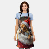 Chihuahua Dog Christmas Stocking Surprise Art エプロン (着用した状態)