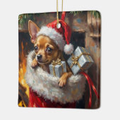 Chihuahua Dog Christmas Stocking Surprise Art セラミックオーナメント (左)
