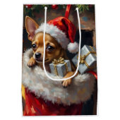 Chihuahua Dog Christmas Stocking Surprise Art ミディアムペーパーバッグ (裏面)