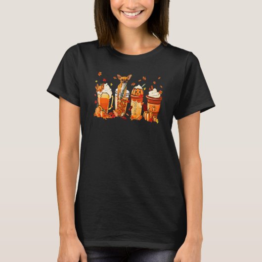 Chihuahua Dog Coffee Drink Pumpkin Spice Latte Aut Tシャツ (正面)