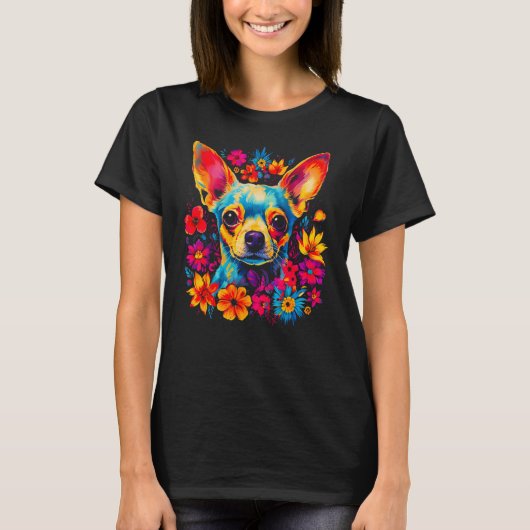 Chihuahua Dog Flowers Tシャツ (正面)
