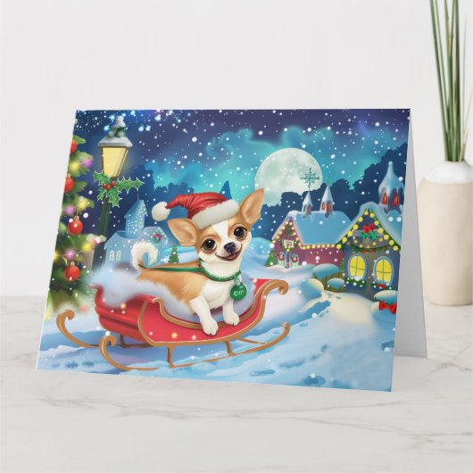 Chihuahua Dog inそりの雪のクリスマス カード (正面)