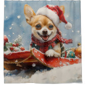 Chihuahua Dog in Sledge Let it Snow Christmas シャワーカーテン (正面)