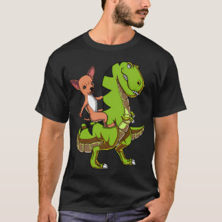 Chihuahua Dog Riding T-Rex Dinosaur Tシャツ