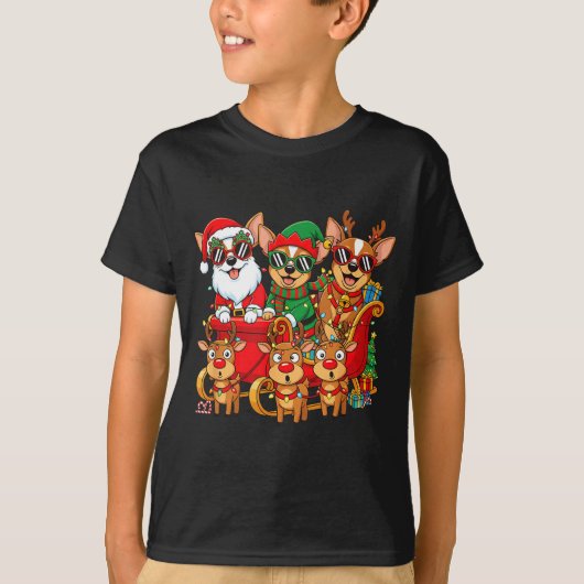 Chihuahua Dog Santa Reindeer Elf Christmas Womens Tシャツ (正面)