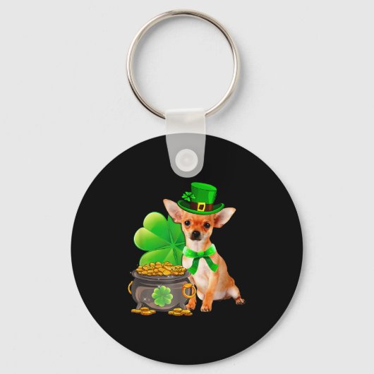 Chihuahua Dog Shamrock St Patricks Day Dog Irish G キーホルダー (正面)