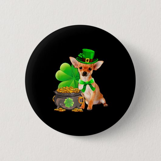 Chihuahua Dog Shamrock St Patricks Day Dog Irish G 缶バッジ (正面)