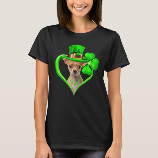 Chihuahua Dog St Patricks Day Lover Irish Shamrock Tシャツ (正面)