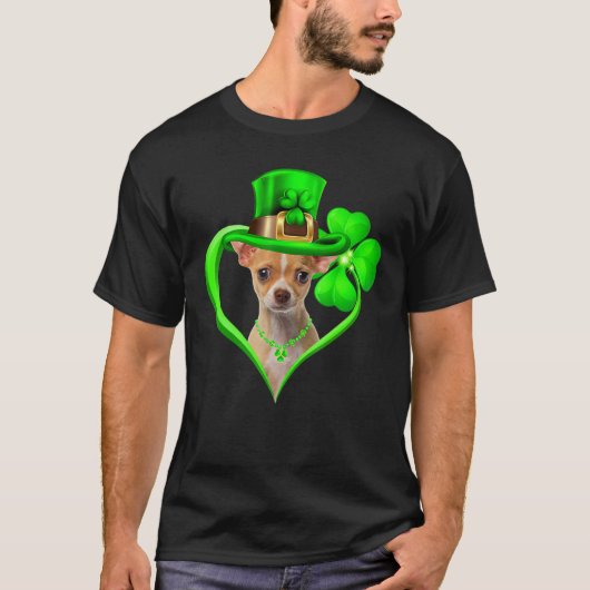 Chihuahua Dog St Patricks Day Lover Irish Shamrock Tシャツ (正面)