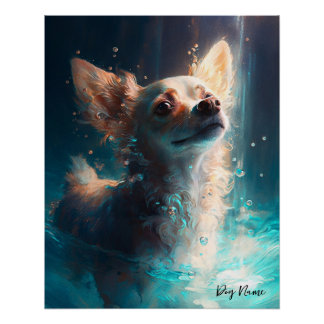 Chihuahua dog swimming in water 005 ポスター