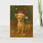 Chihuahua Dog Under A Christmas Tree シーズンカード (正面)