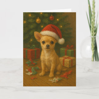 Chihuahua Dog Under A Christmas Tree シーズンカード