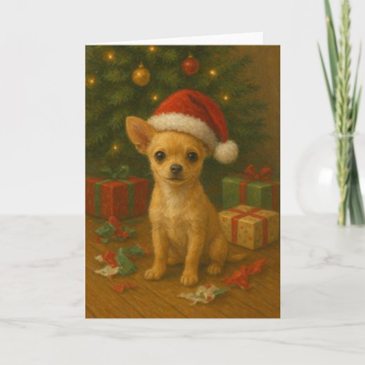 Chihuahua Dog Under A Christmas Tree シーズンカード (正面)