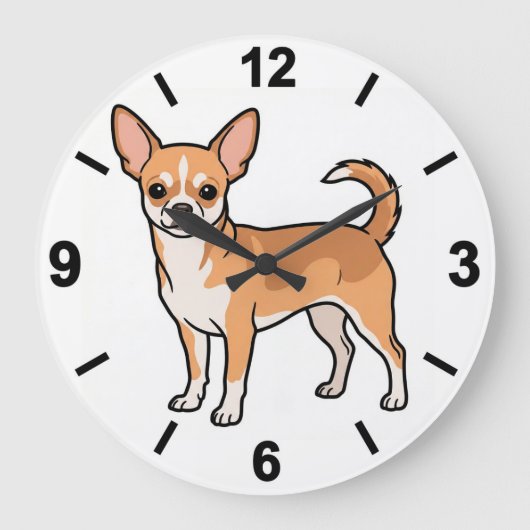 Chihuahua Dog Wall Clock Cute Pet Home Decor ラージ壁時計 (正面)