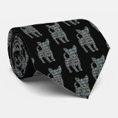 Chihuahua Dog Yellow & Blue Gridlines Black Tie ネクタイ (ロール)
