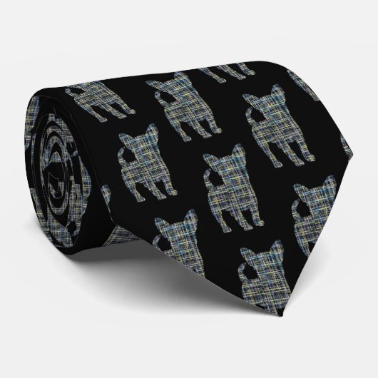 Chihuahua Dog Yellow & Blue Gridlines Black Tie ネクタイ (ロール)