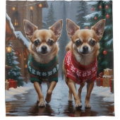 Chihuahua Dogs Christmas Snow Holiday シャワーカーテン (正面)