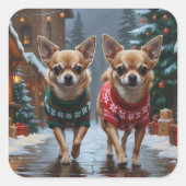 Chihuahua Dogs Christmas Snow Holiday スクエアシール (正面)