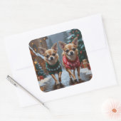Chihuahua Dogs Christmas Snow Holiday スクエアシール (封筒)