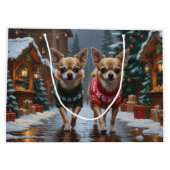 Chihuahua Dogs Christmas Snow Holiday ラージペーパーバッグ (裏面)
