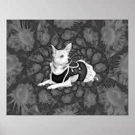 Chihuahua Floral Vintage Black And White Dog Art ポスター