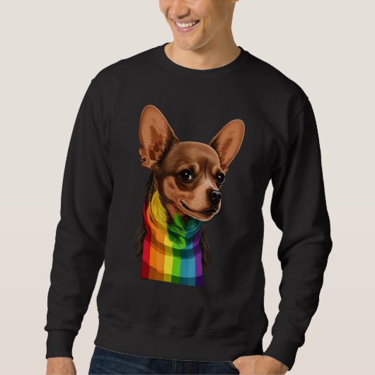 Chihuahua Gay Pride Dog LGBT Rainbow Flag on Chihu スウェットシャツ (正面)