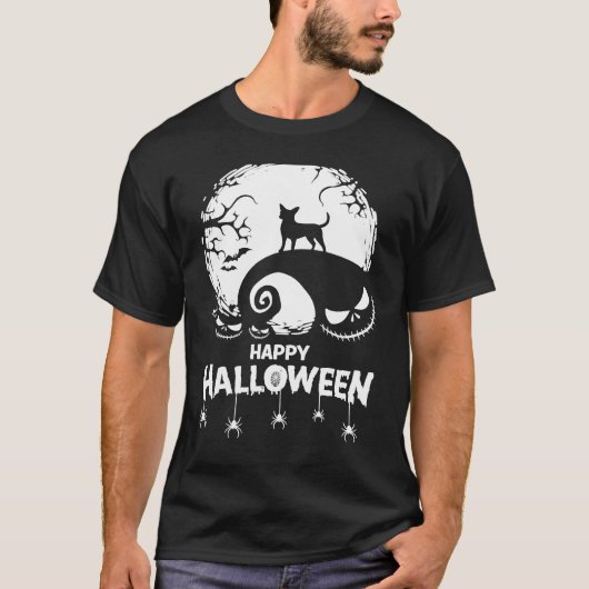 Chihuahua Happy Halloween Spooky Bats Moon Pumpkin Tシャツ (正面)