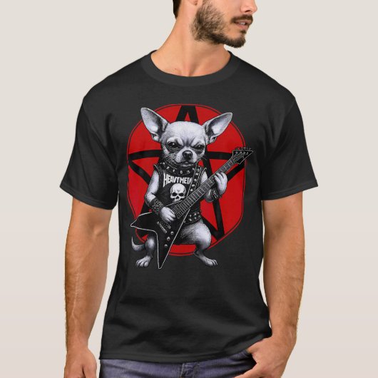 Chihuahua Heavy Metal Guitar Rock Dog Lover Tシャツ (正面)