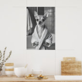 Chihuahua in Bathrobe Art Print, Funny Bathroom ポスター (キッチン)
