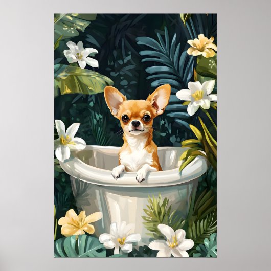 Chihuahua In Bathtub Poster, Funny Dog Poster ポスター (正面)