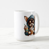 Chihuahua in Hooded Sweatshirt Holding Coffee コーヒーマグカップ (正面右)