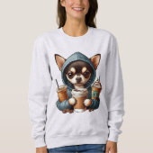 Chihuahua in Hooded Sweatshirt Holding Coffee スウェットシャツ (正面)