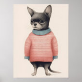 Chihuahua In Pink Sweater, Funny Dog Decor, Cozy  ポスター (正面)