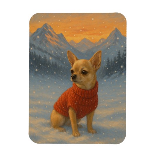 Chihuahua in the Snow マグネット (縦)