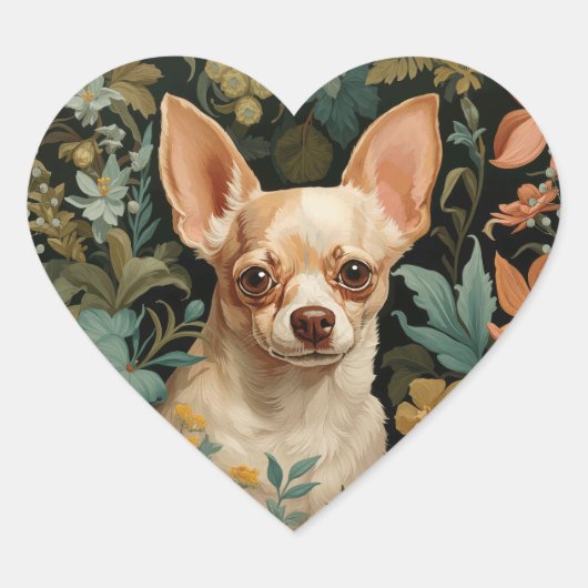 Chihuahua in the Style of William Morris ハートシール (正面)