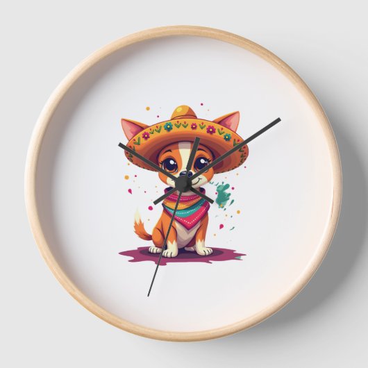 Chihuahua  Mexico  Cinco de Mayo  Funny Dog   (6) 壁時計 (正面)