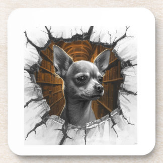 Chihuahua Peers Through A Grey Wooden Wall コースター