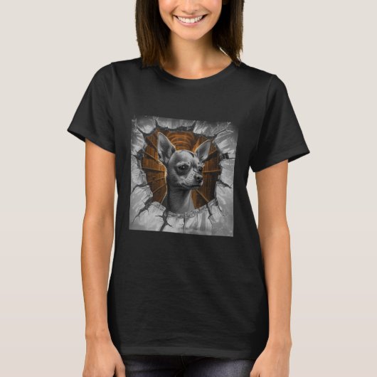 Chihuahua Peers Through A Grey Wooden Wall Tシャツ (正面)
