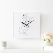 Chihuahua Pet Line Art with Name スクエア壁時計 (ホーム)