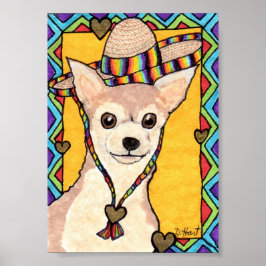 Chihuahua & Rainbow Sombrero Mini Mexican Folk Art ポスター