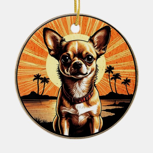 Chihuahua Retro Sunset Dog Lover セラミックオーナメント (正面)
