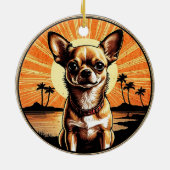 Chihuahua Retro Sunset Dog Lover セラミックオーナメント (裏面)